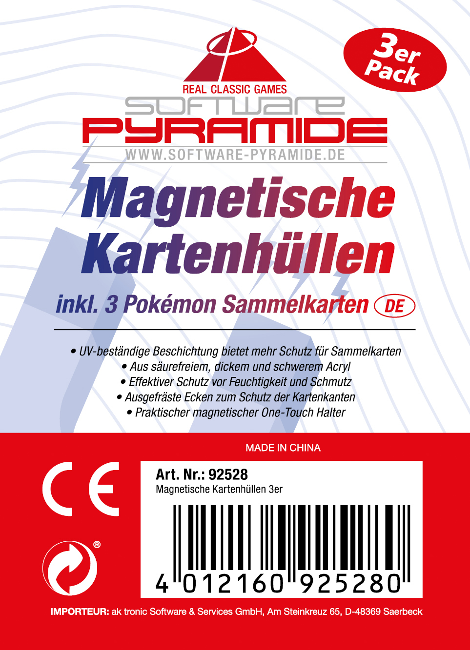 Magnetsiche Kartenhüllen - 3er Set inklusive Pokémon Karten