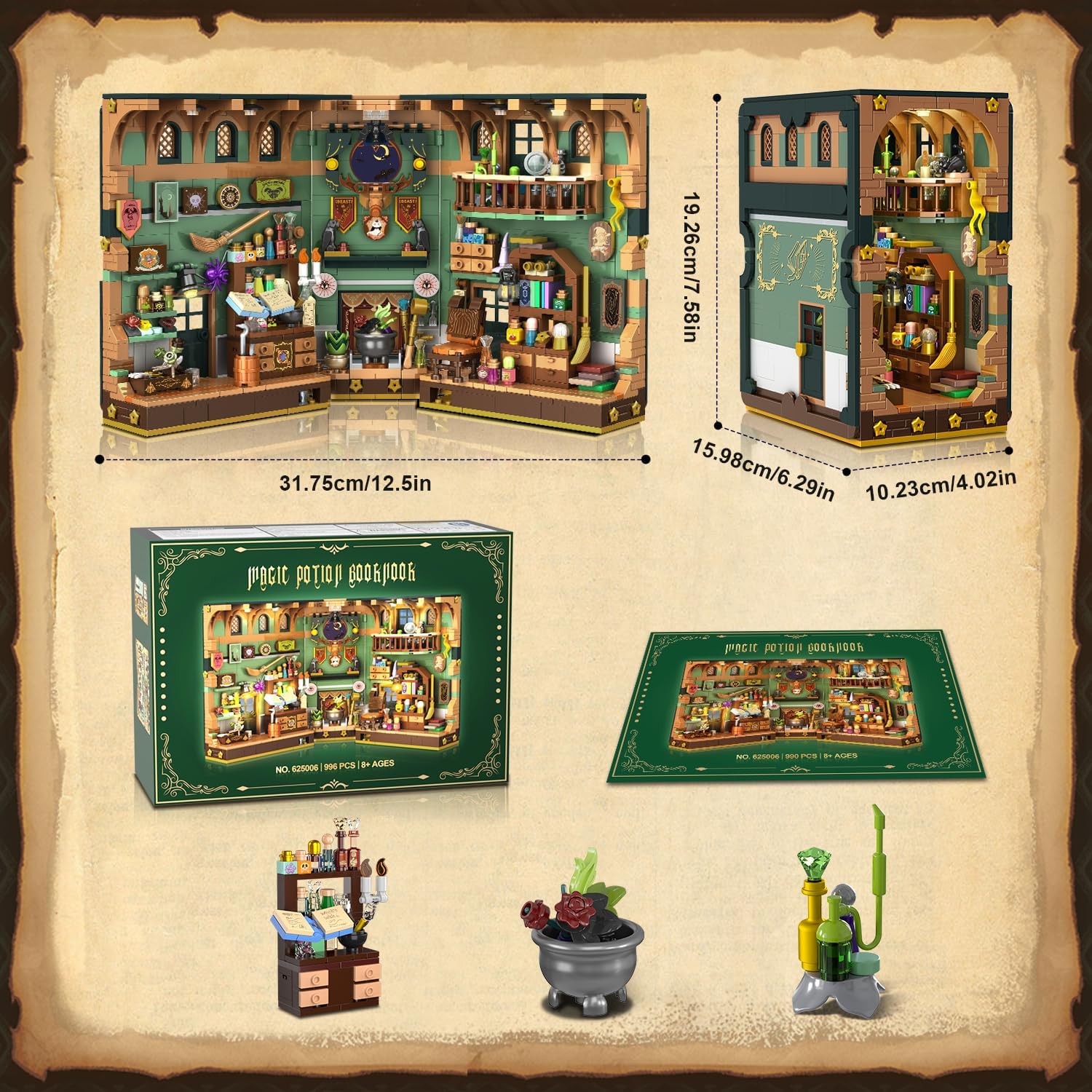 Magisches Zaubertrank Book Nook Haus Bauspielzeugset mit LED