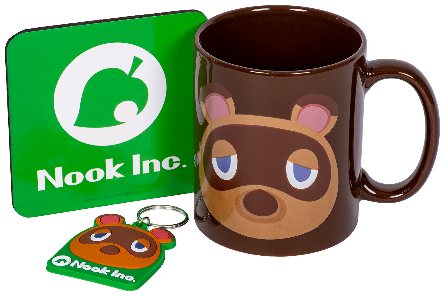 Geschenkset (Tasse, Untersetzer & Schlüsselanhänger) - Animal Crossing - Tom Nook