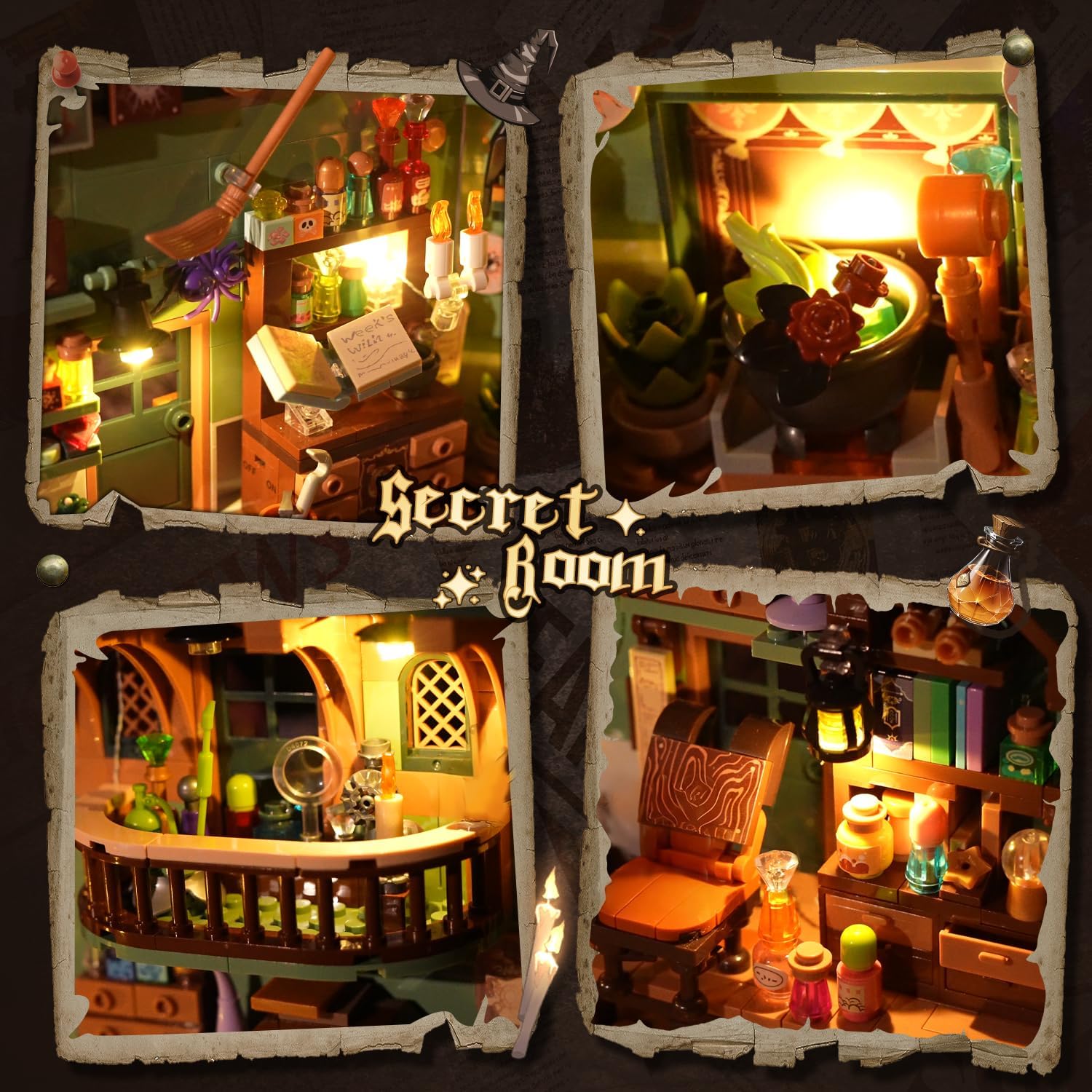 Magisches Zaubertrank Book Nook Haus Bauspielzeugset mit LED