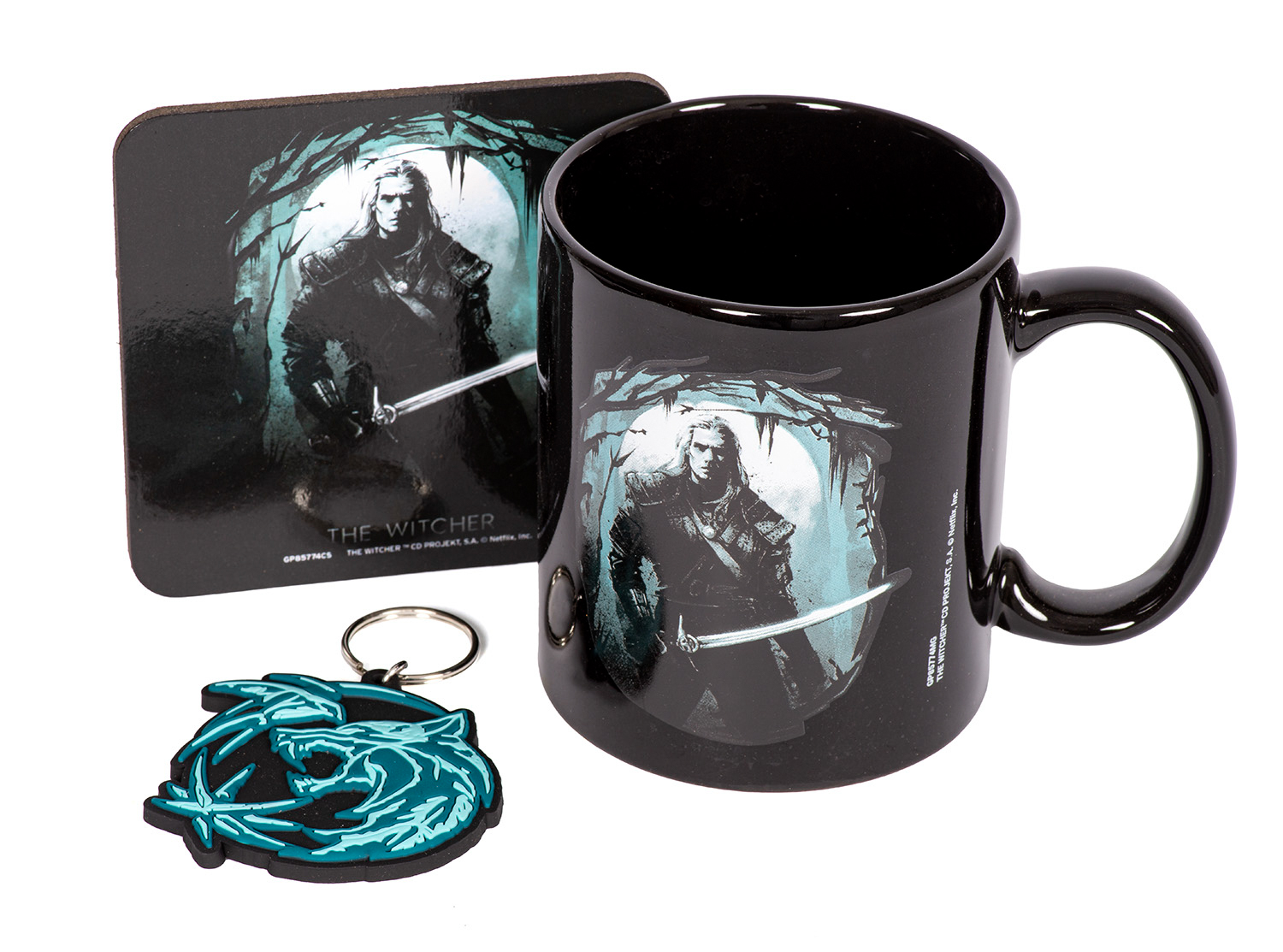 Geschenkset (Tasse, Untersetzer & Schlüsselanhänger) - The Witcher